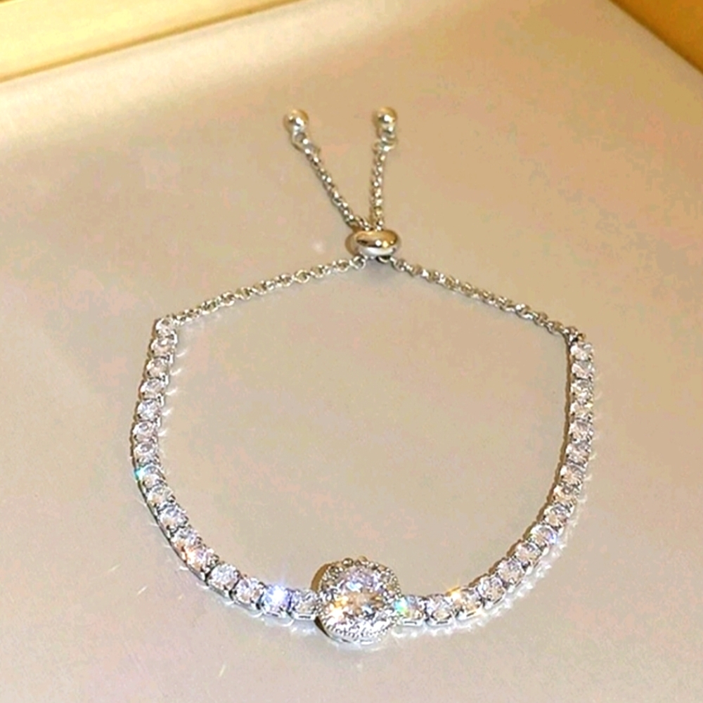 Elegant Silver Bracelet Crystal Accents Princess Center Stone Toggle Close NWT